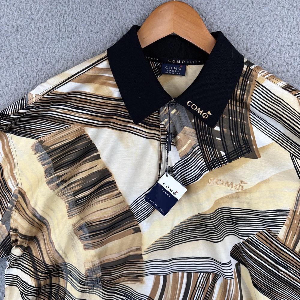 NEW Como Sport Polo Shirt Men's XL Abstract Print Cotton Golf Made in Italy